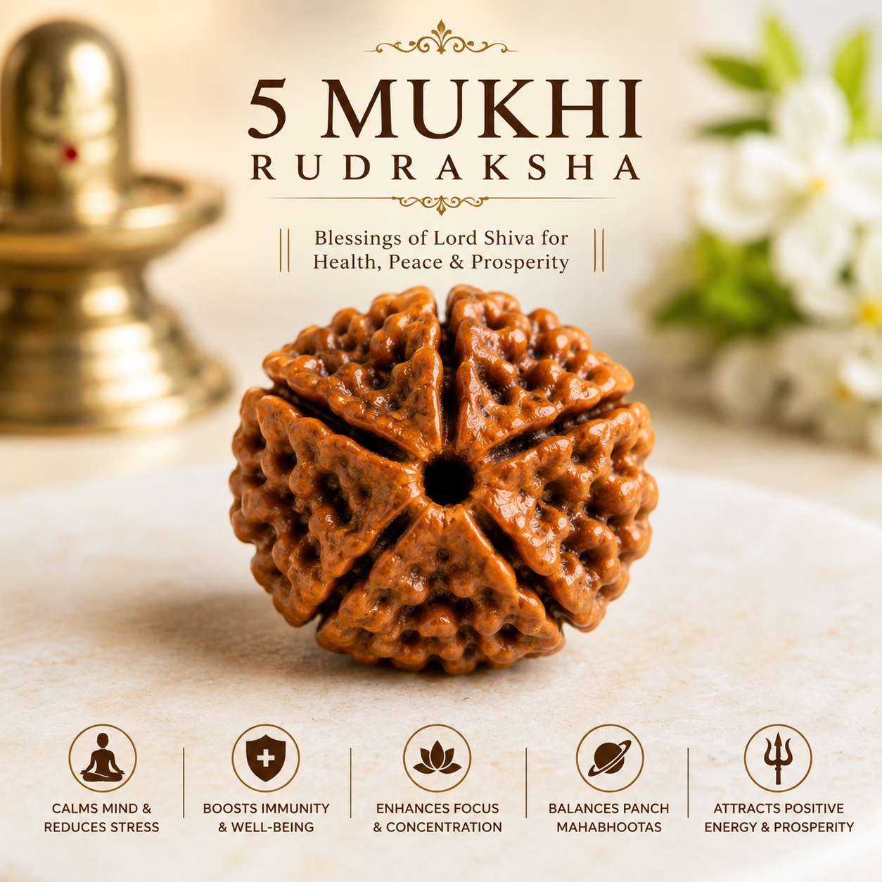 5 Mukhi Rudraksha – Benefits, Mantra, Jupiter & Lord Shiva